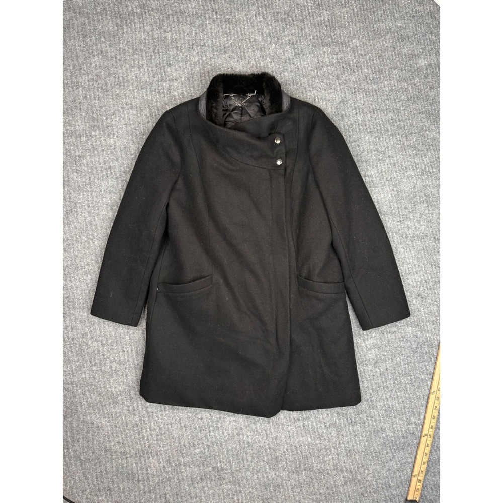 Banana Republic Womens Small Petite Black Wool Blend Faux Fur Collar Car Coat